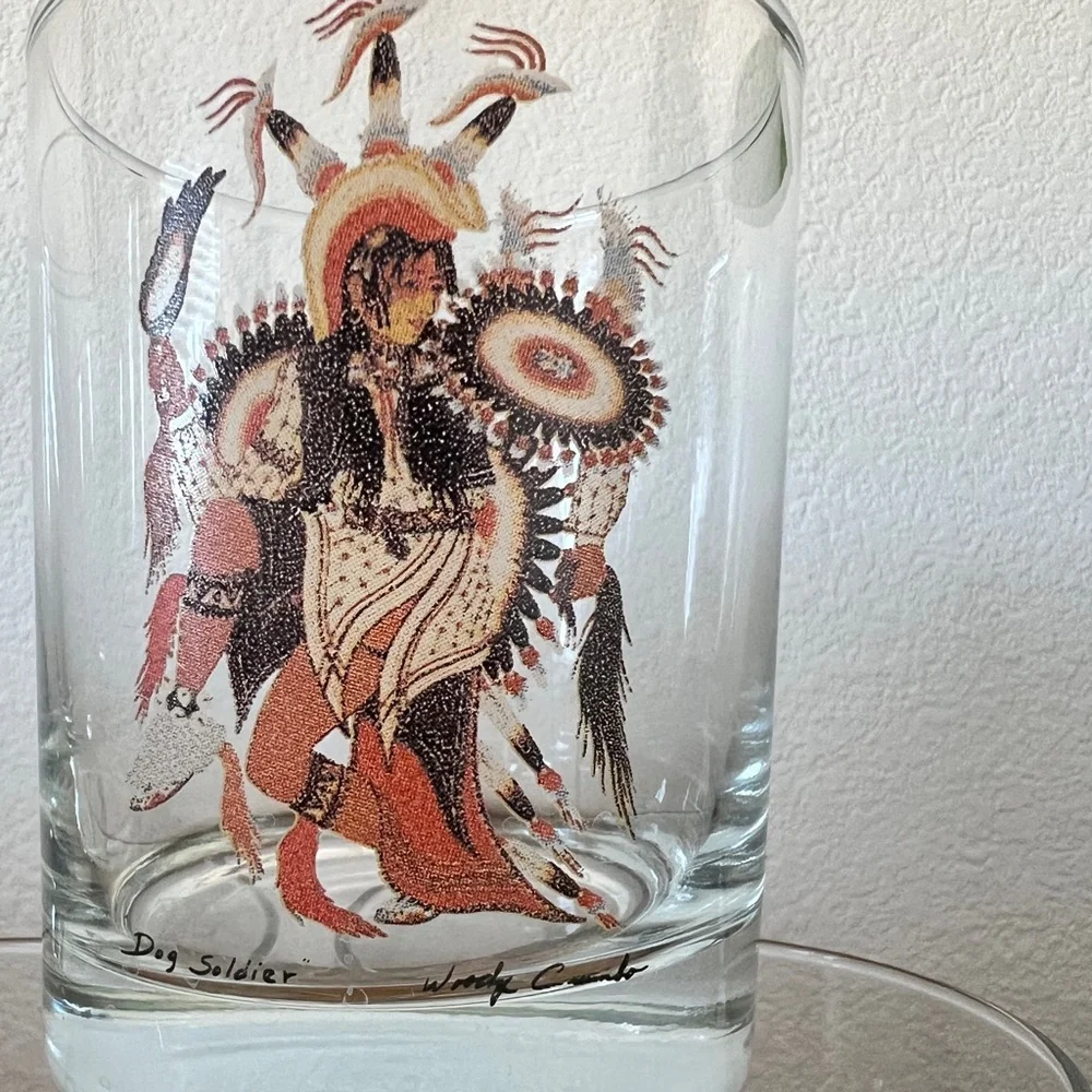 Vintage Rare Woody Crumbo Native American Indian Clear Glasses‎ Set of 7